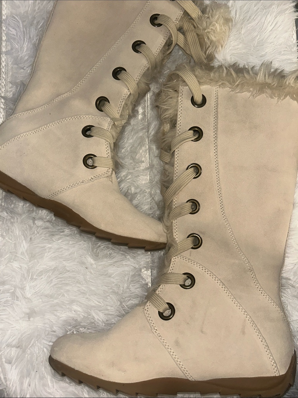Sporto Cream Lace-Up Faux-Suede Women's Winter Boots